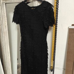 Elegant Black Feathered Midi Dress